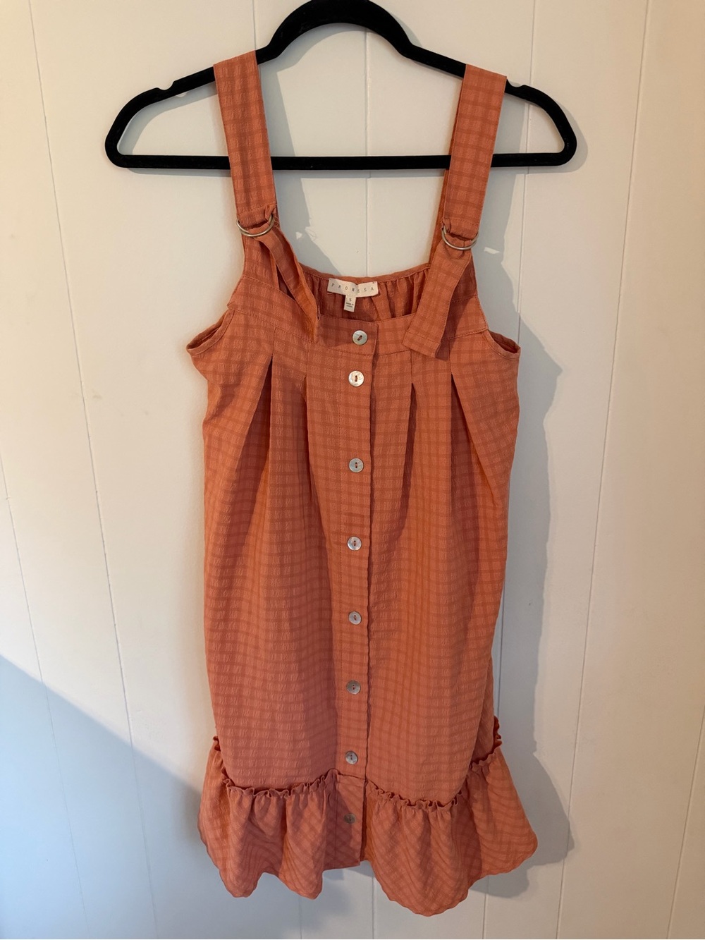 Process Burnt Orange Button-Front Ruffle Dress